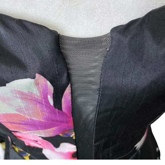 Boho Floral Formal A-Line Full Maxi Dress Black Sweetheart Long Coquette Gown - Picture 5 of 10